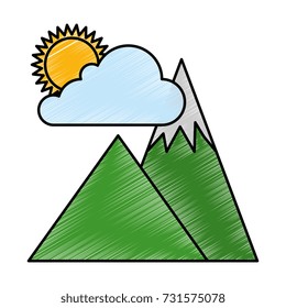 mountains camp with cloud and sun