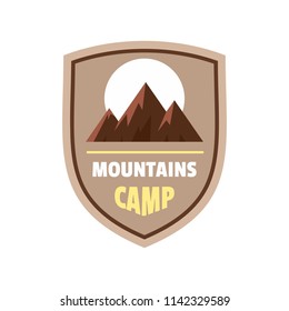 Mountains camp logo. Flat illustration of mountains camp vector logo for web isolated on white
