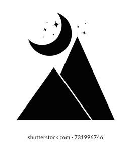 mountains camp with moon