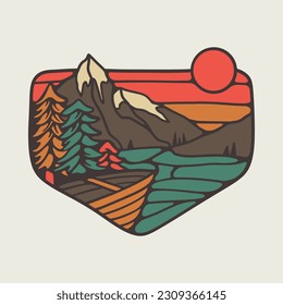 Mountains and canoe graphic illustration vector art t-shirt design