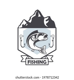 mountains and catfish sport fishing emblem