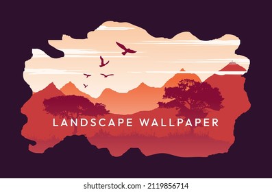 paisajes de montañas y cuevas vectoriales estilo de diseño plano
