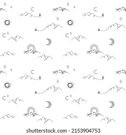 mountains and celestial elements seamless pattern