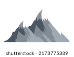 Mountains and cliffs. Graphic elements for creating nature landscape. High point, snow capped peaks. Places in cold countries, climate. Mountaineering and tourism. Cartoon flat vector illustration