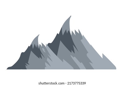 Mountains and cliffs. Graphic elements for creating nature landscape. High point, snow capped peaks. Places in cold countries, climate. Mountaineering and tourism. Cartoon flat vector illustration