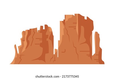 Mountains and cliffs. Graphic elements for creating nature landscape. Desert hills or canyons, dry land, country landmarks and sights. Geography and geology. Cartoon flat vector illustration