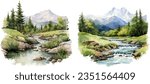 Mountains clipart, isolated vector illustration.