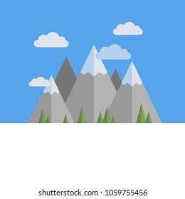 Mountains and clouds in flat design style. Vector illustration