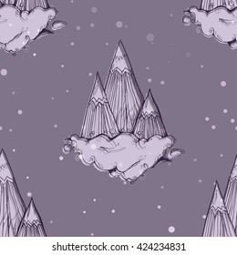  Mountains in the clouds. Seamless texture with mountain ranges. Beautiful seamless pattern for your design. 