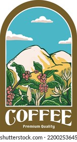 mountains and coffee plantations are illustrations of coffee packaging