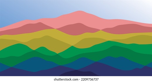 Mountains Color, Translucent Waves, Abstract Glass Shape, Modern Background, Design Vector Illustration