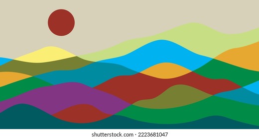 Mountains Color, Translucent Waves, Abstract Glass Shape, Modern Background, Design Vector Illustration