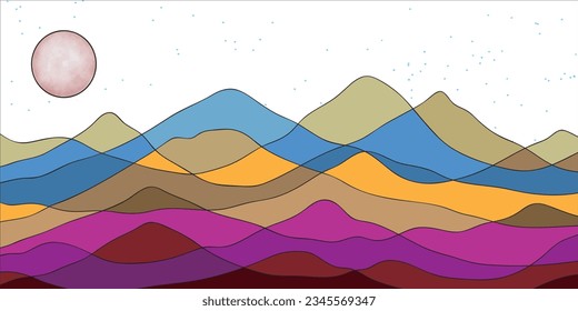 Mountains color, translucent waves, abstract glass shape, modern background, design vector Illustration