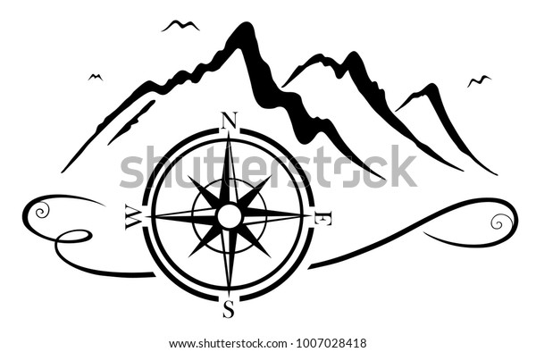 나침반이 있는 산등산객과 등산객에게 적합하다 스톡 벡터 로열티 프리 1007028418