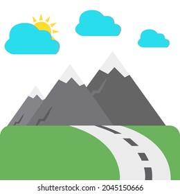 concepto de montañas, camino a las montañas, ilustración vectorial