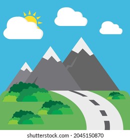 mountains concept, road to the mountains, vector illustration
