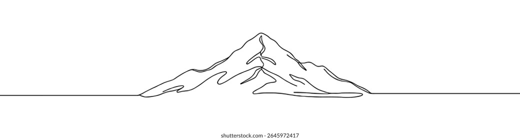 Mountains continuous one line drawing. Mountain sign in simple linear style. Vector illustration.