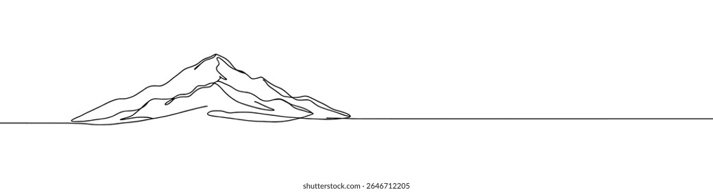 Berge durchgehende einzeilige Zeichnung. Gebirgsschild im einfachen linearen Stil. Vektorgrafik.