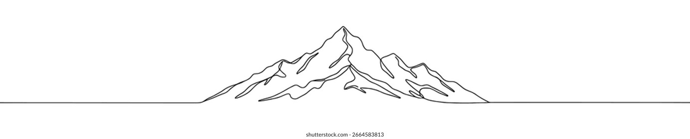 Montañas de dibujo continuo de una línea. Iniciar sesión de montaña de estilo lineal simple. 