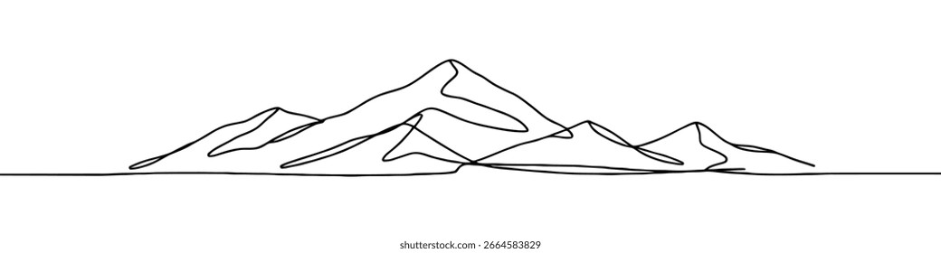 Montañas de dibujo continuo de una línea. Iniciar sesión de montaña de estilo lineal simple. 