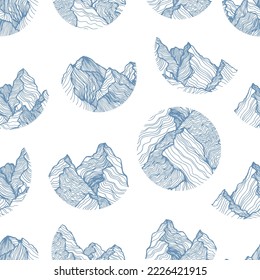 Mountains contour seamless vector pattern. Asian minimalism. Seamless pattern for wallpaper, pattern fills, web page background, surface textures.