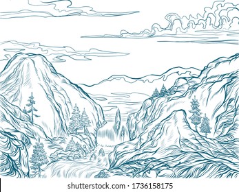 mountains contour silhouette. Pop art retro vector illustration kitsch vintage 50s 60s style