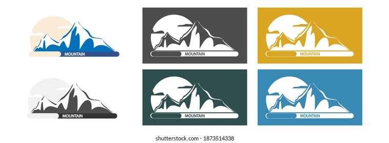 Mountains covered with snow in different colors. Icon or logo.