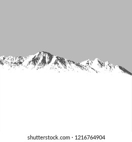 Mountains covered with snow winter landscape on grey background