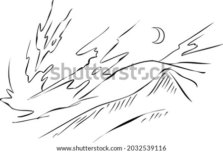 mountains, crescent vector illustration .