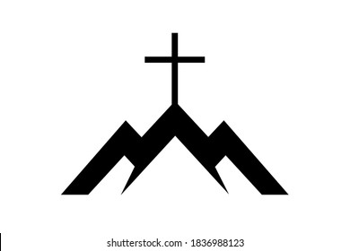 Mountains With Cross Icon Symbol