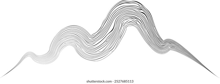 Mountains with curved lines . Hill landscape  .Dune ,  hill peaks. Line art. Mountain landscape curved peaks. Design element .Vector