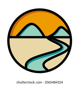 Mountains and curvy street at Sunset Vector Illustration For T-shirt Design