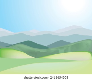 Mountains and daytime sky vector drawn background