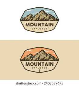 Mountains desert illustration design vector logo badges. mountain cactus and nature logo for adventure or nature lovers