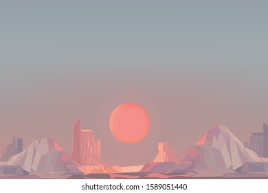 Mountains desert nature landscapes. Beautiful sunset in desert vector illustration