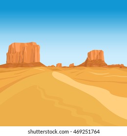 Mountains desert vector landscape background with red rocks