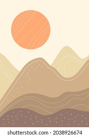 mountains and deserts in the afternoon. modern minimalist abstract illustration. sunset nature abstract landscape background