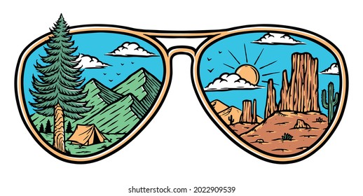 mountains and deserts in eyeglasses illustration