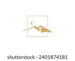 mountains and deserts negative camel logo, luxury line art design template