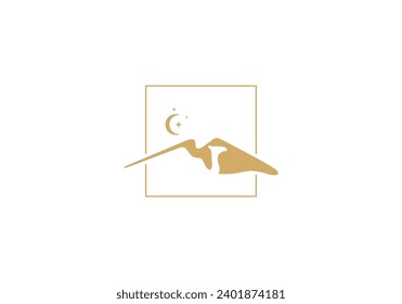 mountains and deserts negative camel logo, luxury line art design template