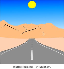 Mountains dessert and the road in the morning illustration