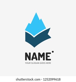 The mountains and done ribbon. Vector logo design. Business concept icon.