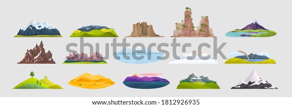 Mountains Doodle Set Collection Cartoon Style Stock Vector (Royalty ...
