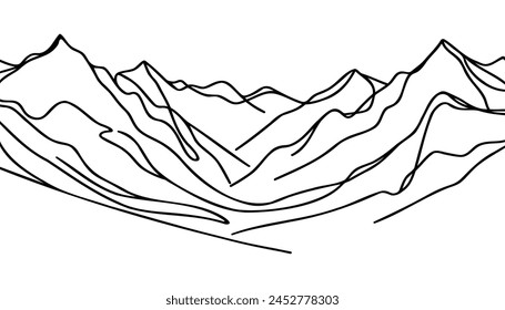 mountains are drawn with one continuous line. Vector illustration.