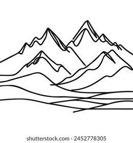 mountains are drawn with one continuous line. Vector illustration.