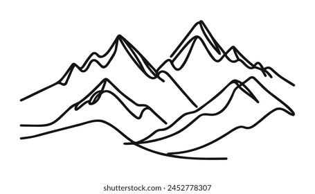 las montañas se dibujan con una línea continua. Ilustración vectorial.