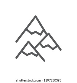 Mountains editable icon vector illustration - thin line symbol of peaks covered with snow and ice for winter seasonal or active sport leisure isolated on white background.