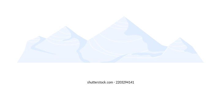 Mountains element of landscape, isolated hills with peaks, covered with snow masses. Winter scene, nature environment scenery. Vector in flat cartoon style