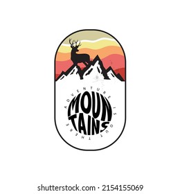 Mountains emblem  badge. Mountain tourism  hiking. Camping outdoor adventure label Vector illustration