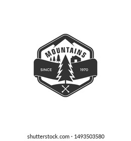 Mountains Emblem Logo Symbol. Pine Tree Forest Badges.